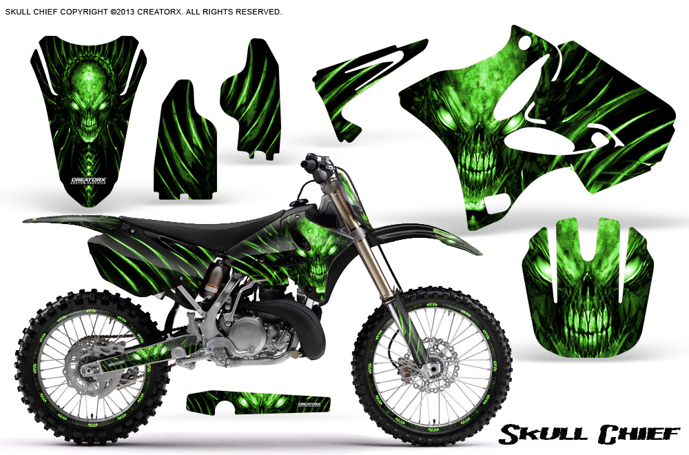 Yamaha YZ125-YZ250 02-12 Graphics Kit Skull Chief Green NP Rims